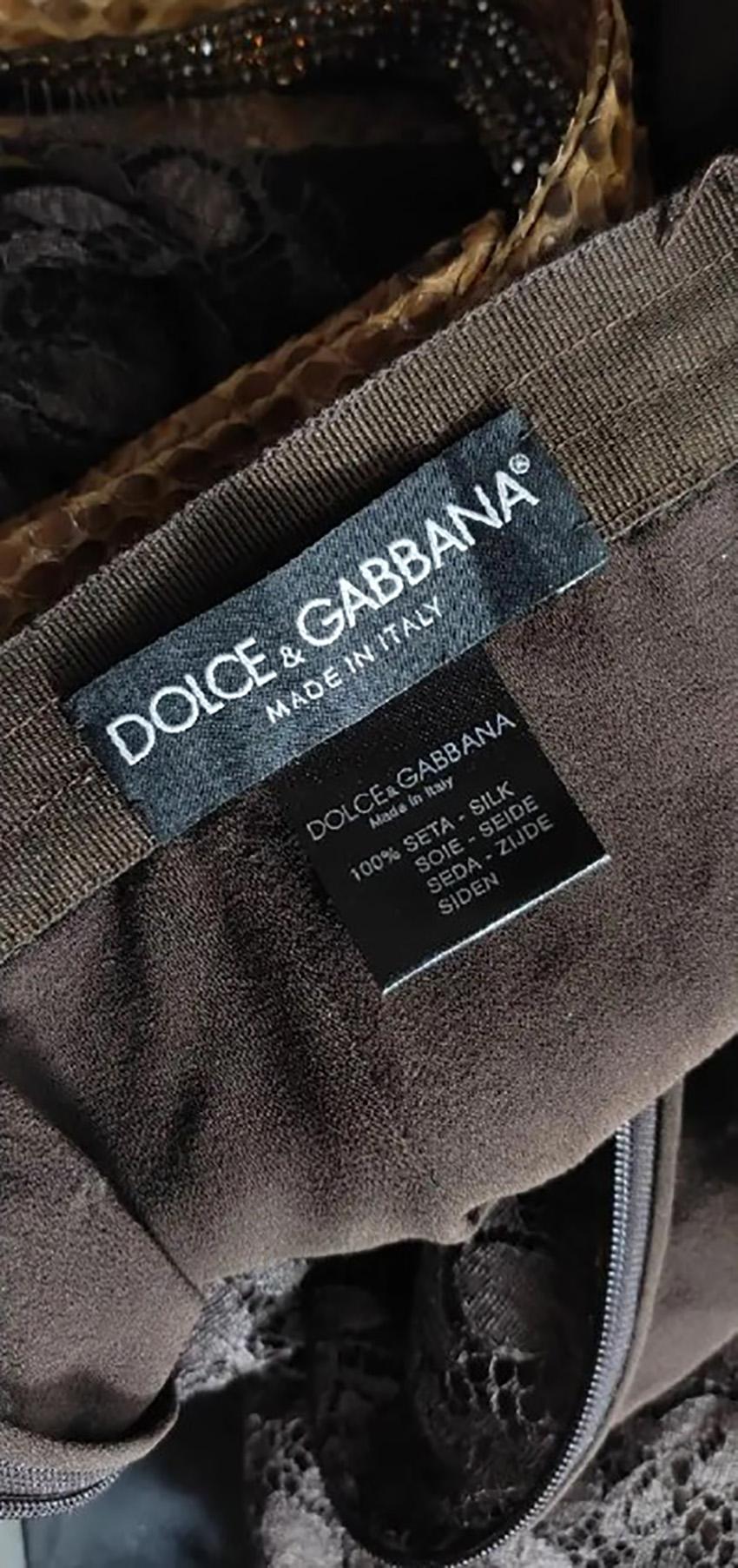 S/S 2005 L#84 DOLCE&GABBANA BROWN SILK LACE GOWN with BOW Sz IT 40 7