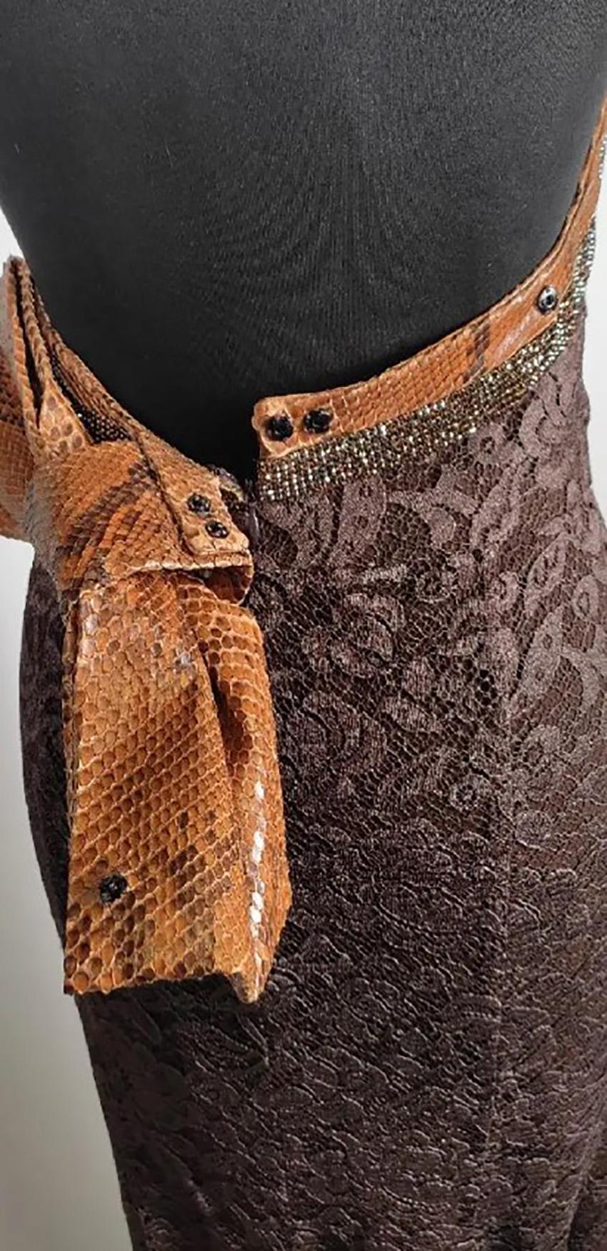 S/S 2005 L#84 DOLCE&GABBANA BROWN SILK LACE GOWN with BOW Sz IT 40 3