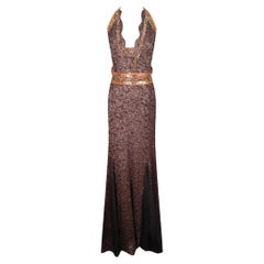 S/S 2005 L#84 DOLCE&GABBANA BROWN SILK LACE GOWN with BOW Sz IT 40