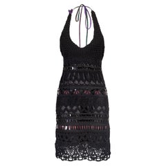 S/S 2005 Prada by Miuccia Prada Black Embellished Halter Neck Crochet Dress