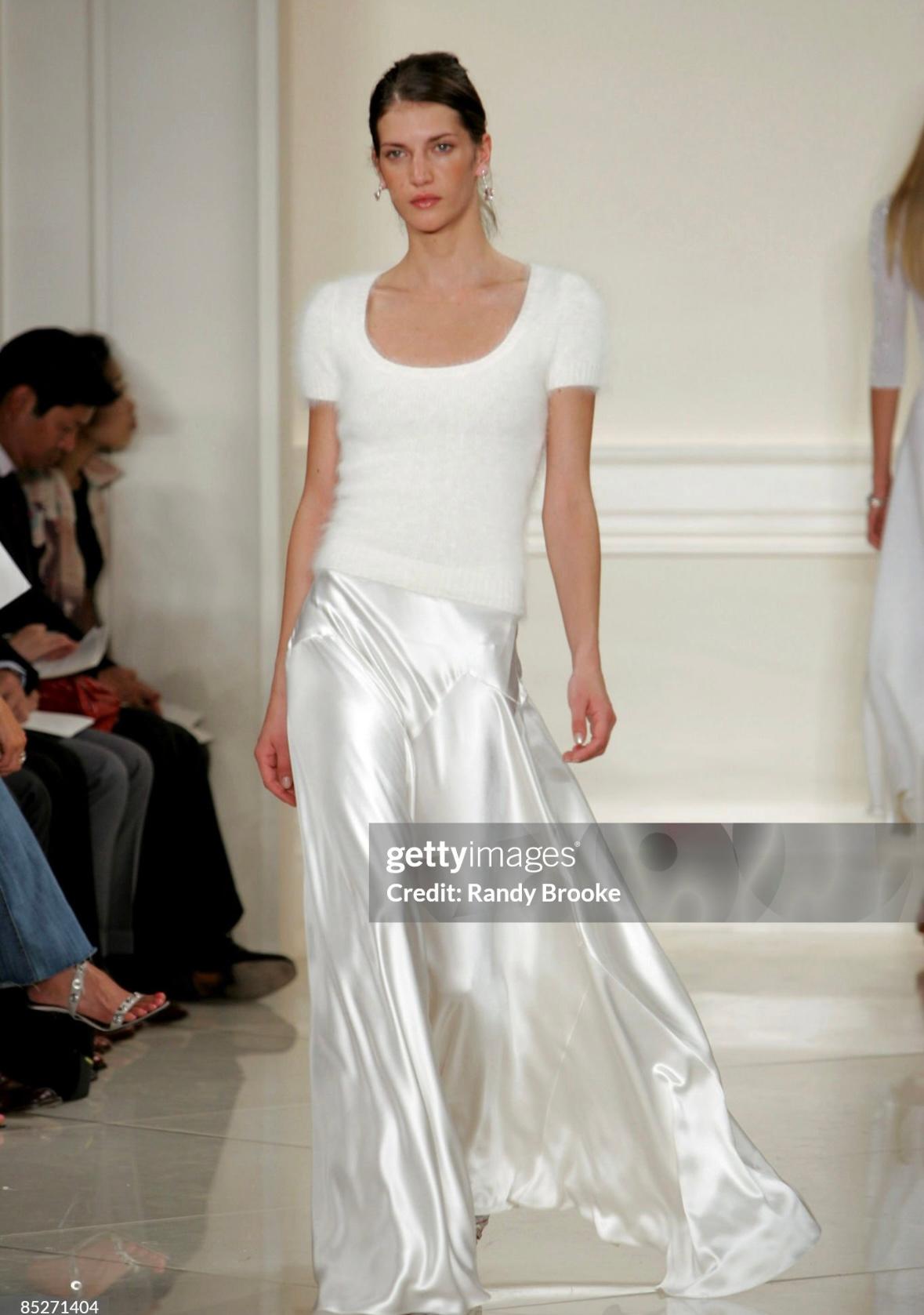 Women's S/S 2005 Ralph Lauren Runway White Satin Voluminous Flare Maxi Skirt For Sale