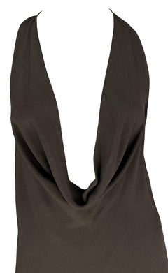 S/S 2005 Rick Owens 'Scorpio' Sheer Raw Edge Plunging Cowl Brown Mini Dress