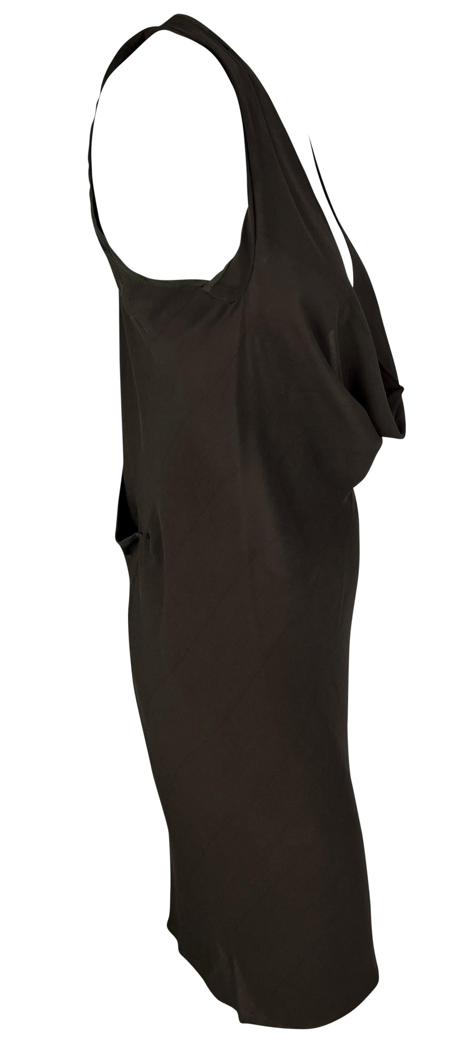 S/S 2005 Rick Owens 'Scorpio' Sheer Raw Edge Plunging Cowl Brown Mini Dress 1