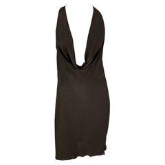 S/S 2005 Rick Owens 'Scorpio' Sheer Raw Edge Plunging Cowl Brown Mini Dress