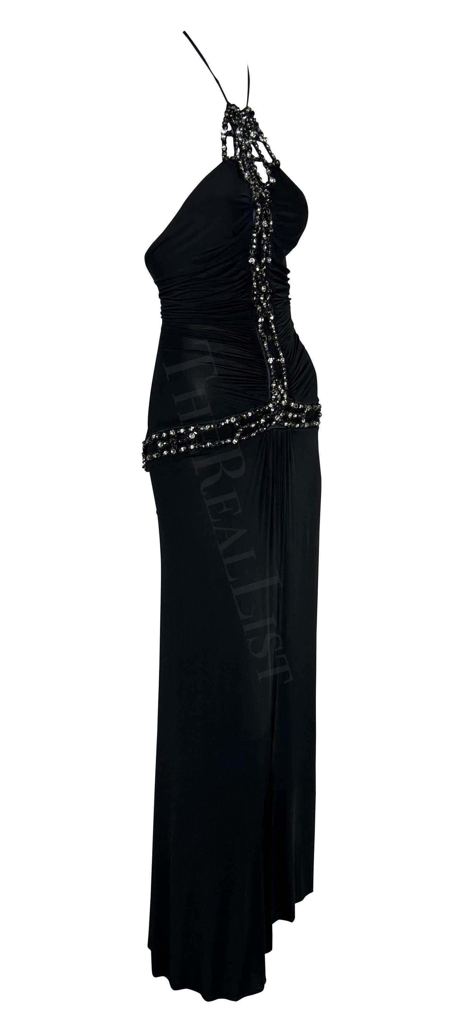 Roberto Cavalli - P/E 2005 - abito da sera con strass nero e strascico, con balza elasticizzata e Bodycon in vendita 7