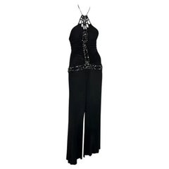 Roberto Cavalli - P/E 2005 - abito da sera con strass nero e strascico, con balza elasticizzata e Bodycon