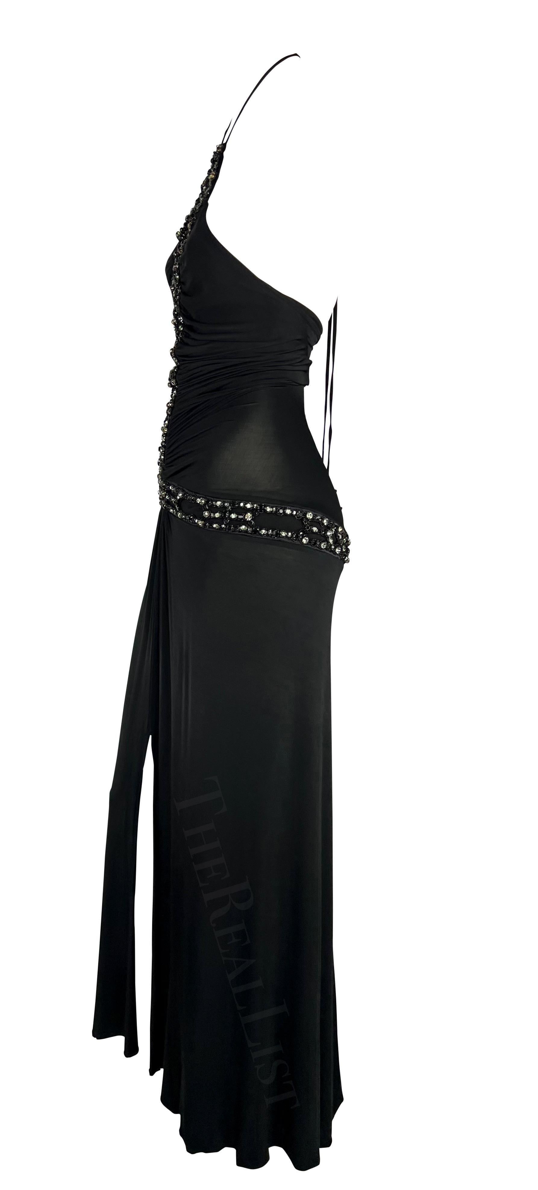 Roberto Cavalli - P/E 2005 - abito da sera con strass nero e strascico, con balza elasticizzata e Bodycon in vendita 3