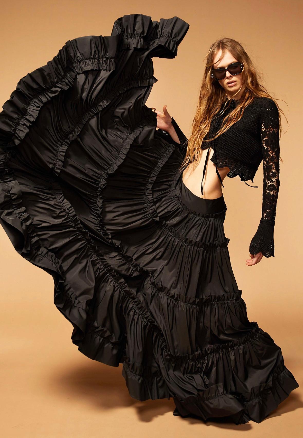 S/S 2005 Roberto Cavalli Brown Ruffle Silk Taffeta Maxi Flare Skirt  In Excellent Condition For Sale In West Hollywood, CA