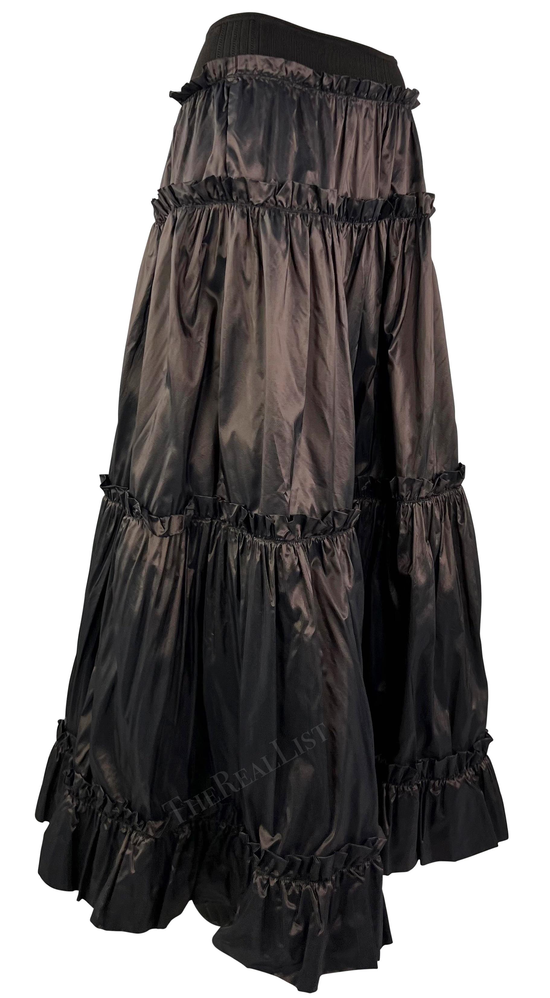 S/S 2005 Roberto Cavalli Brown Ruffle Silk Taffeta Maxi Flare Skirt  For Sale 5