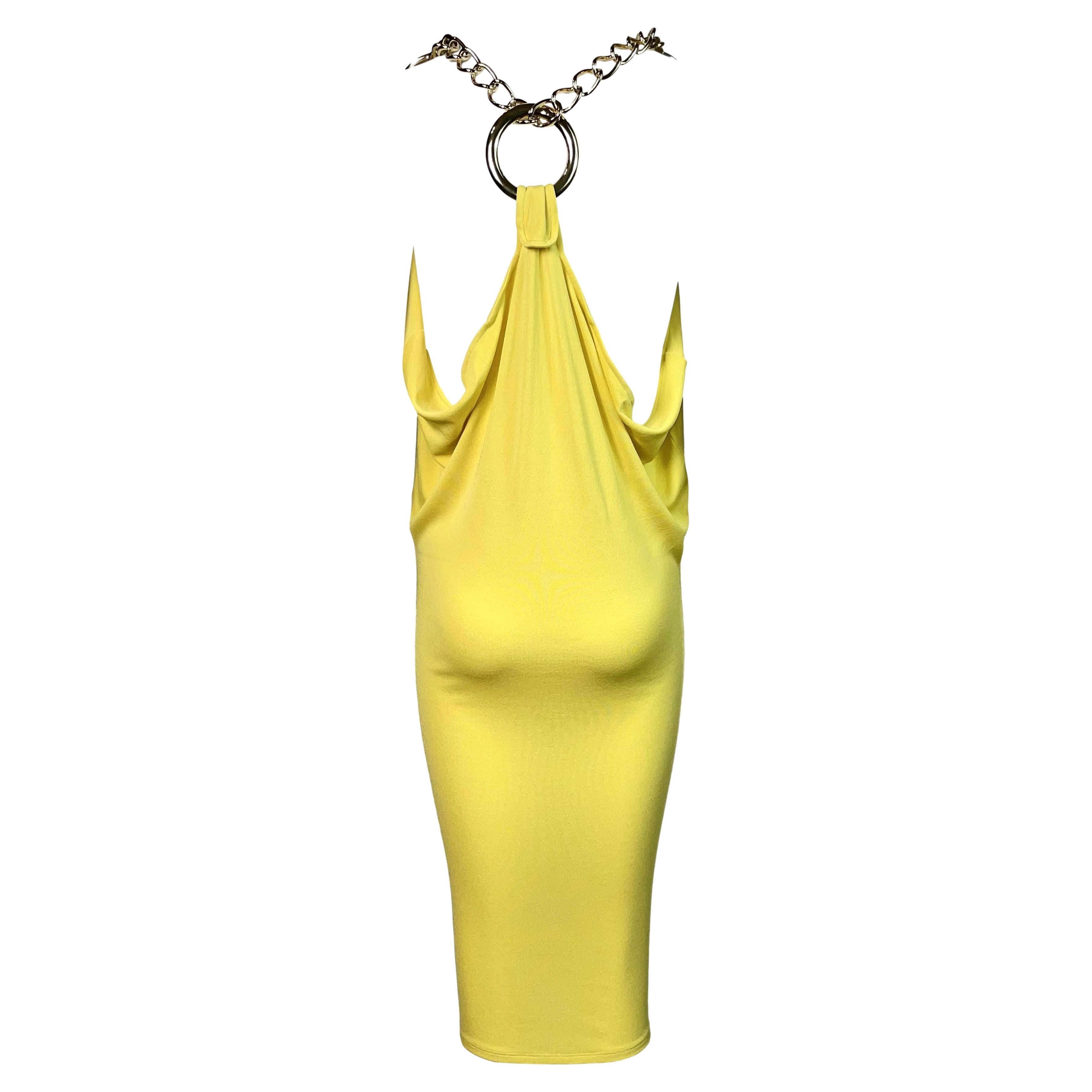 S/S 2005 Roberto Cavalli Gold Chain Straps Yellow Bodycon Dress For Sale