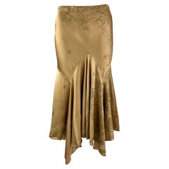 S/S 2005 Roberto Cavalli Gold Silk Floral Print Flare Midi Handkerchief Skirt 