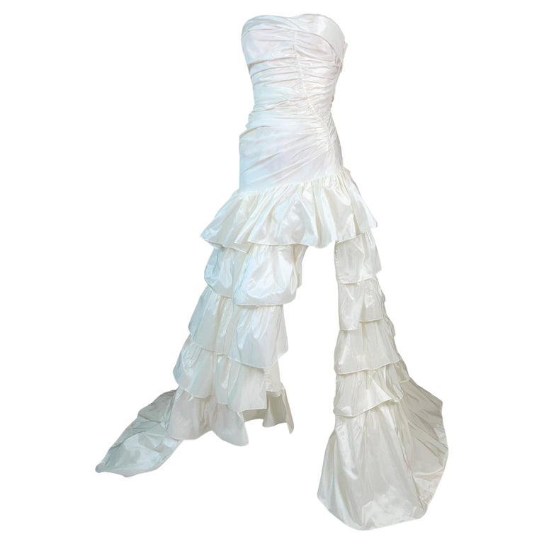 S/S 2005 Roberto Cavalli Ivory Silk Satin Strapless High Low Gown Dress For Sale