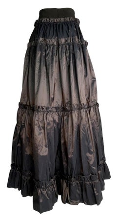 S/S 2005 Roberto Cavalli Langer Maxirock aus braunem Seidensatin mit Zigeuner Rüschen