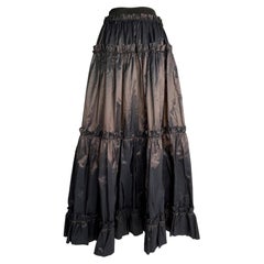 S/S 2005 Roberto Cavalli Long Brown Silk Satin Gypsy Ruffle Maxi Skirt