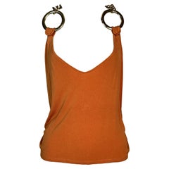 S/S 2005 Roberto Cavalli Orange Gold Circle Chain Halter Top