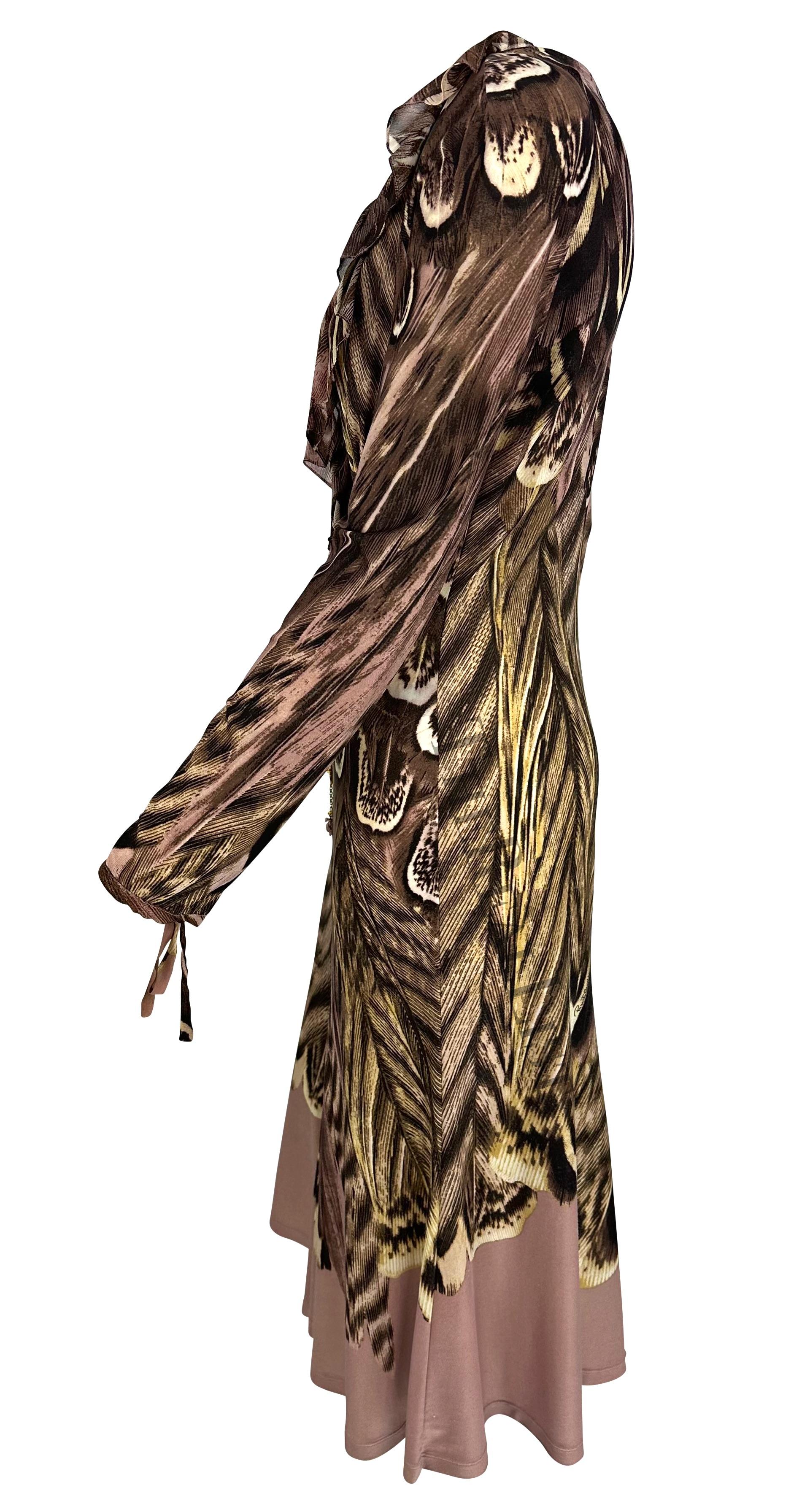 S/S 2005 Roberto Cavalli Pink Feather Print Long Sleeve Charm Dress For Sale 2