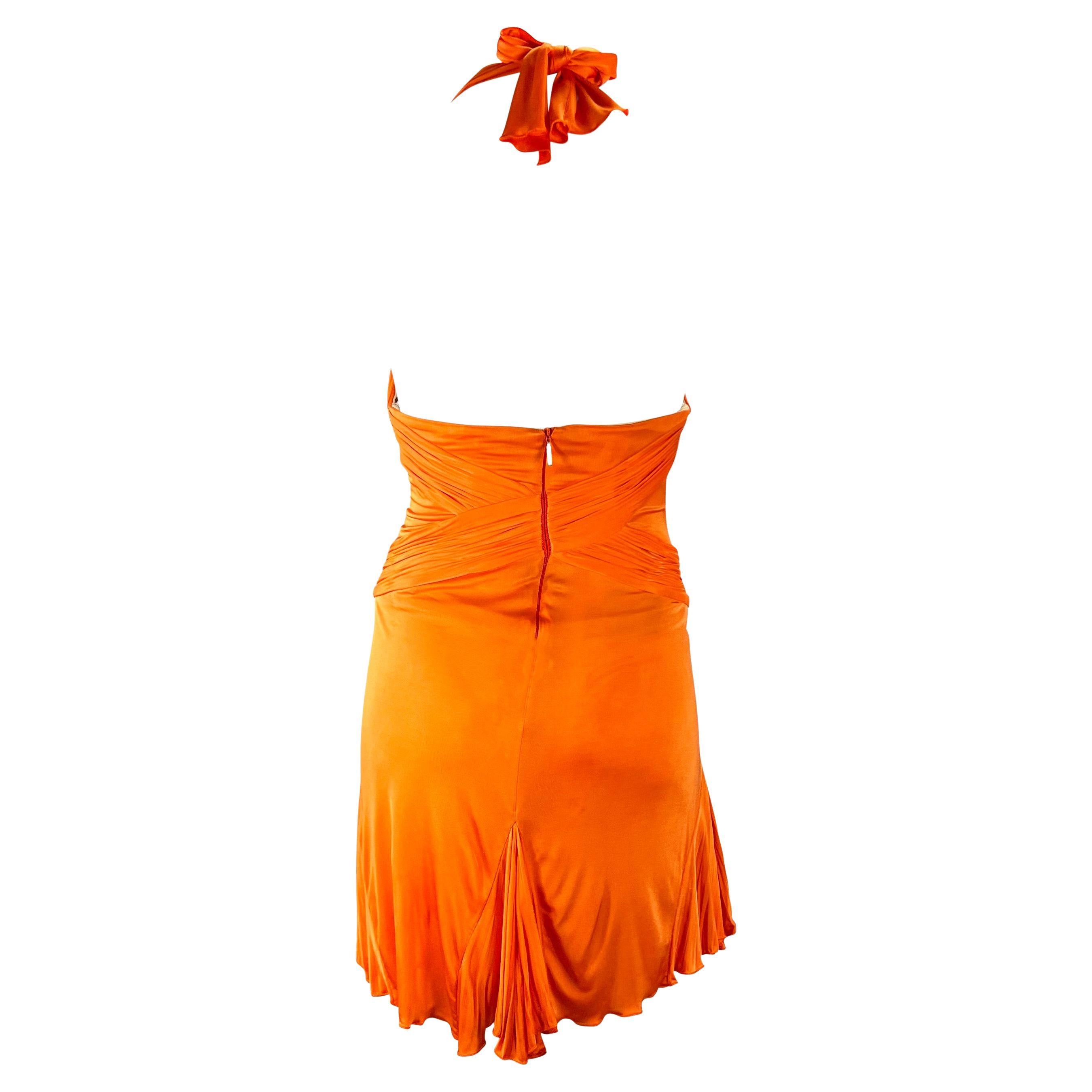 F/S 2005 Roberto Cavalli Tief ausgeschnittenes orangefarbenes rückenfreies Minikleid aus Viskose mit Korsett im Zustand „Gut“ im Angebot in West Hollywood, CA
