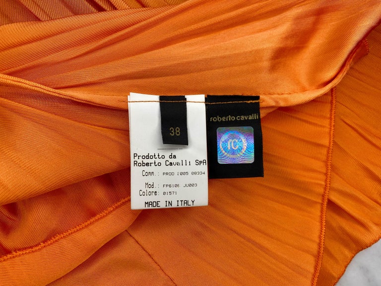 S/S 2005 Roberto Cavalli Plunging Orange Corseted Backless Viscose Mini Dress For Sale 3