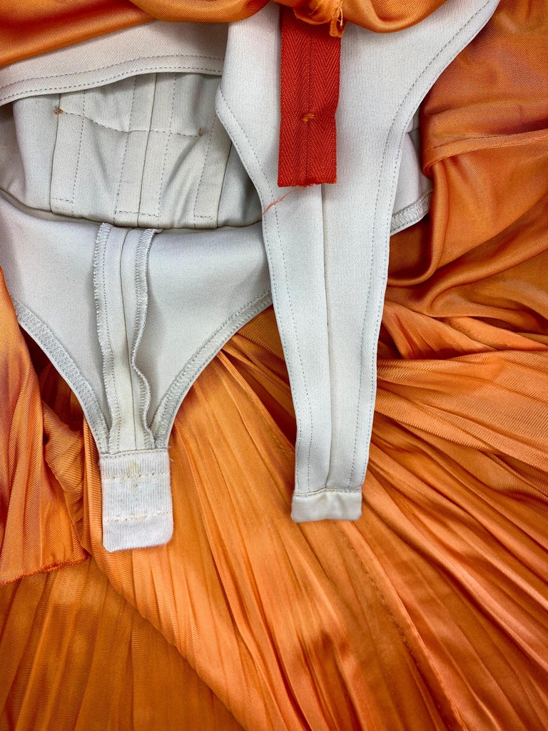 S/S 2005 Roberto Cavalli Plunging Orange Corseted Backless Viscose Mini Dress For Sale 4