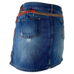 S/S 2005 Roberto Cavalli Serpent Rhinestone Beaded Denim Mini Skirt