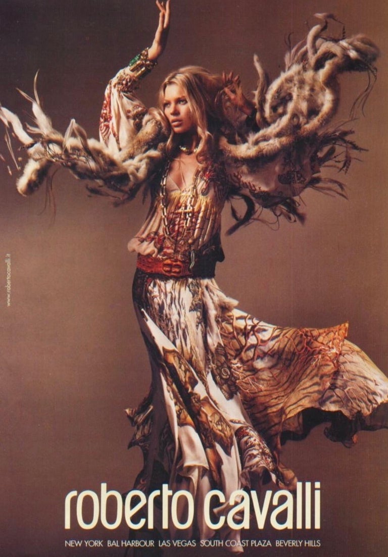 2005 animal silk maxi dress roberto cavalli S/S 2005 Roberto Cavalli Silk Seashell Animal Print Cream Satin Slip Dress