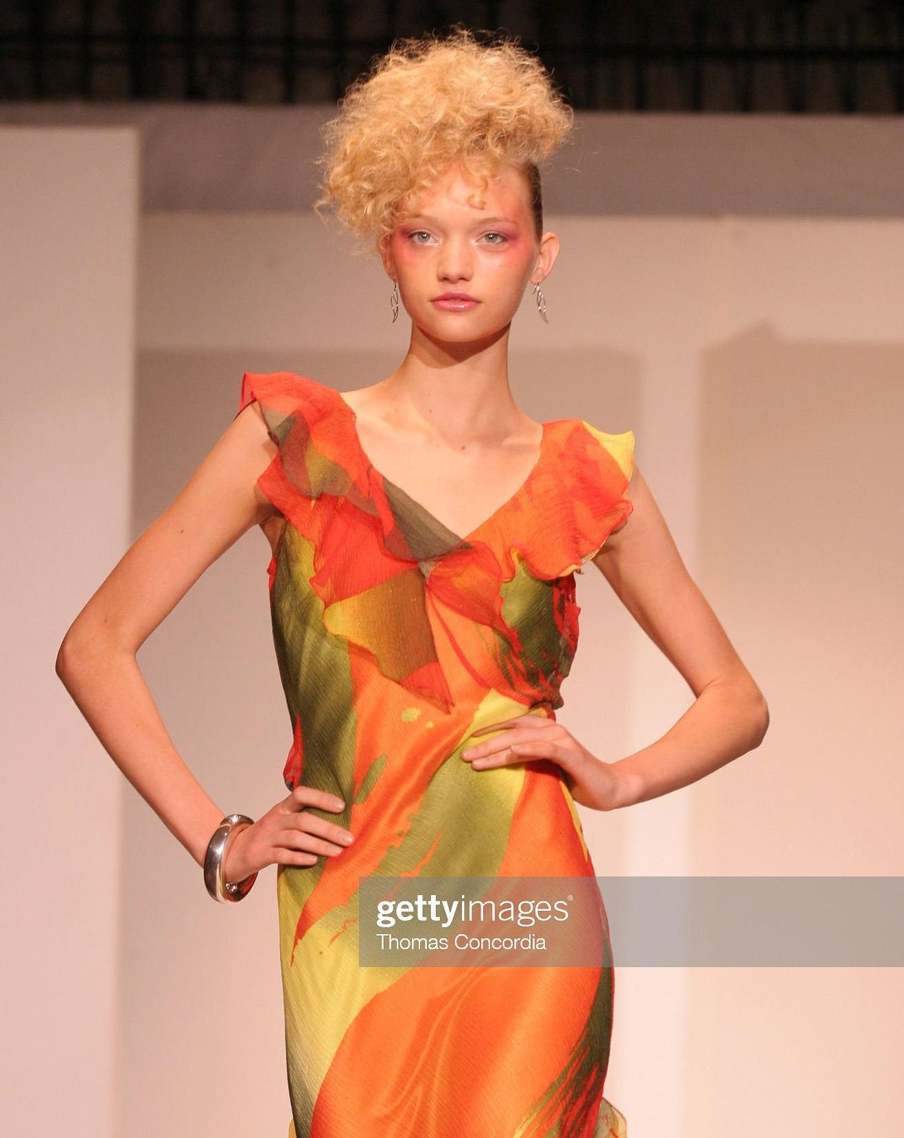 S/S 2005 Stephen Burrows Abstract Print Gown with Ruffle Details 6