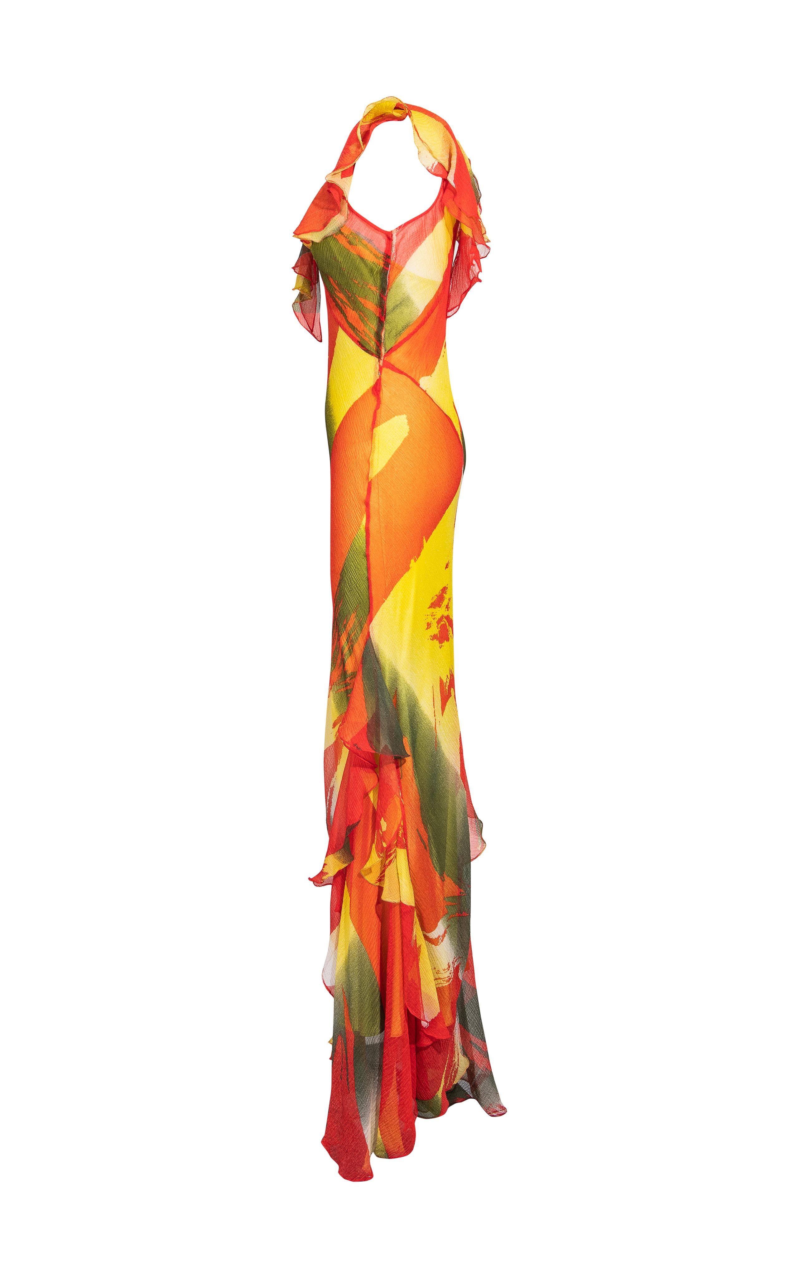 S/S 2005 Stephen Burrows Abstract Print Gown with Ruffle Details In Excellent Condition In North Hollywood, CA