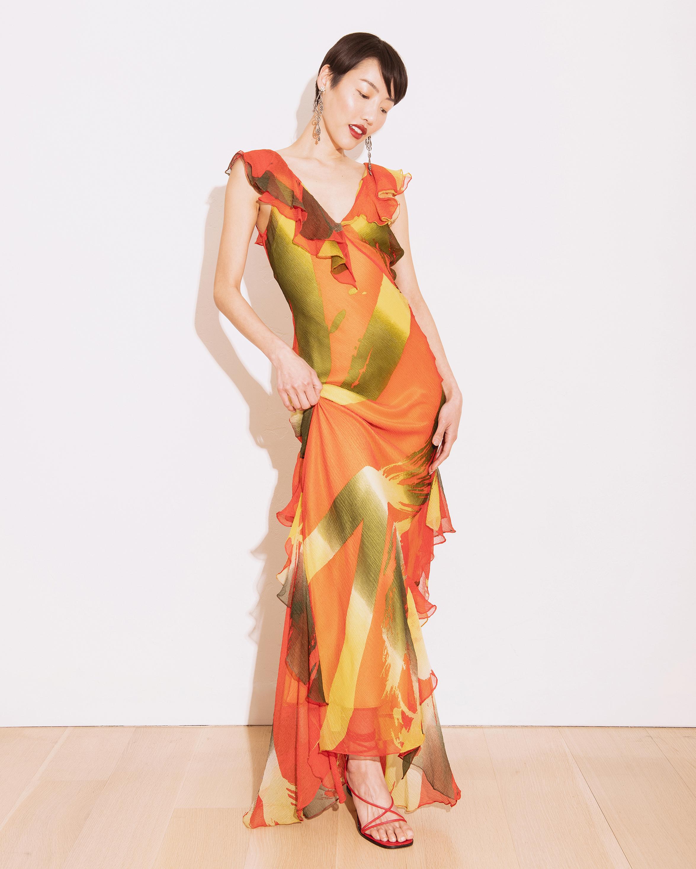 S/S 2005 Stephen Burrows Abstract Print Gown with Ruffle Details 4
