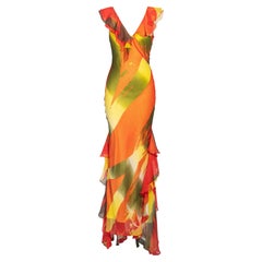 S/S 2005 Stephen Burrows Abstract Print Gown with Ruffle Details