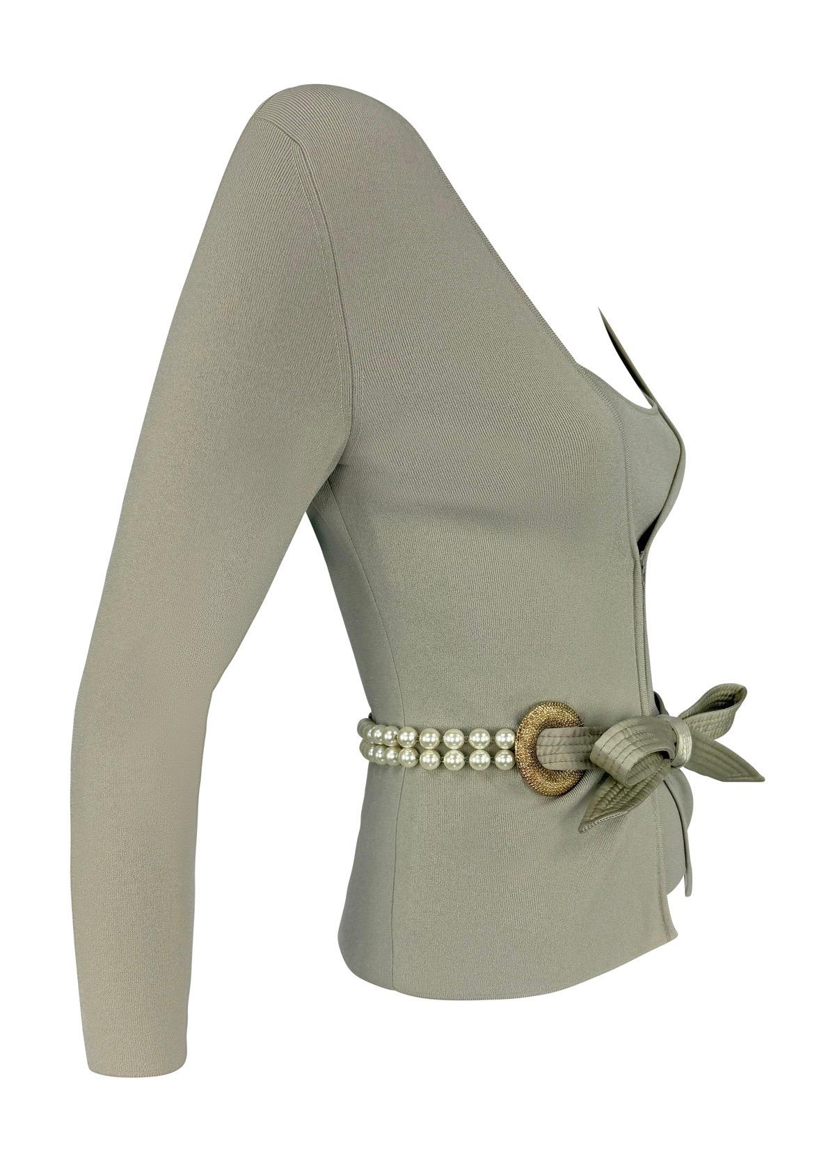 S/S 2005 Valentino Garavani Kunstperlen Sage Grün Taupe Cardigan Tank Knit Set Damen im Angebot