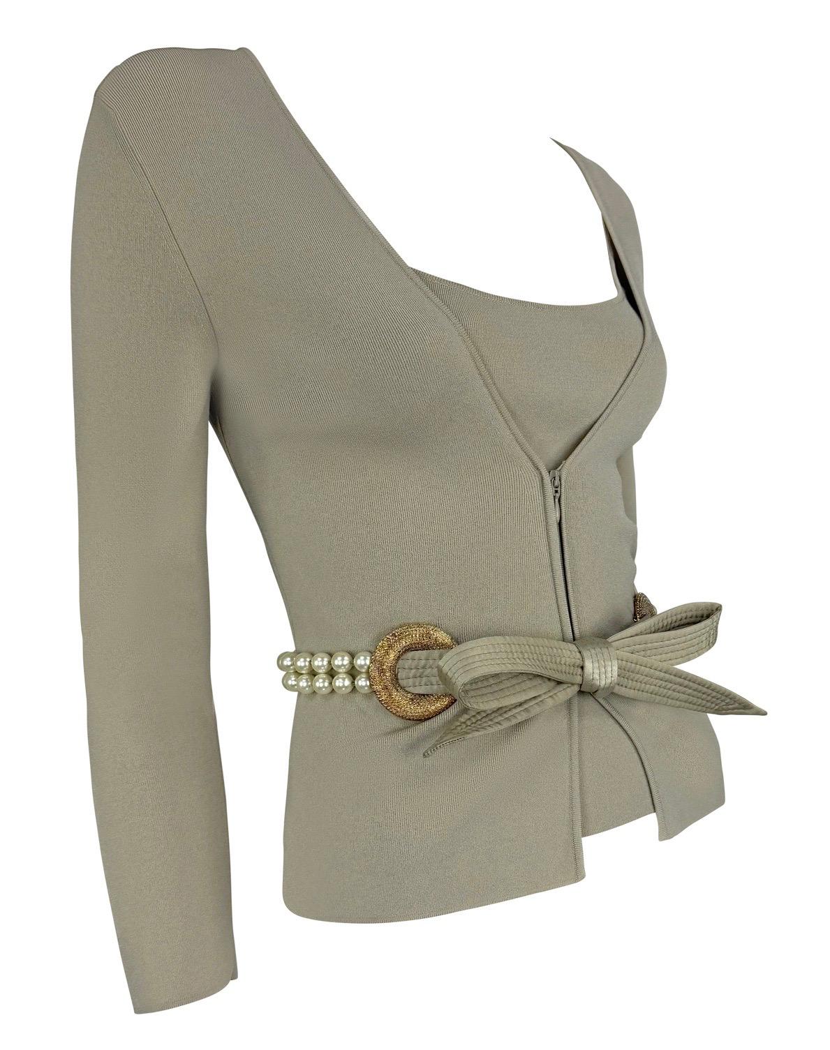 S/S 2005 Valentino Garavani Kunstperlen Sage Grün Taupe Cardigan Tank Knit Set im Angebot 1