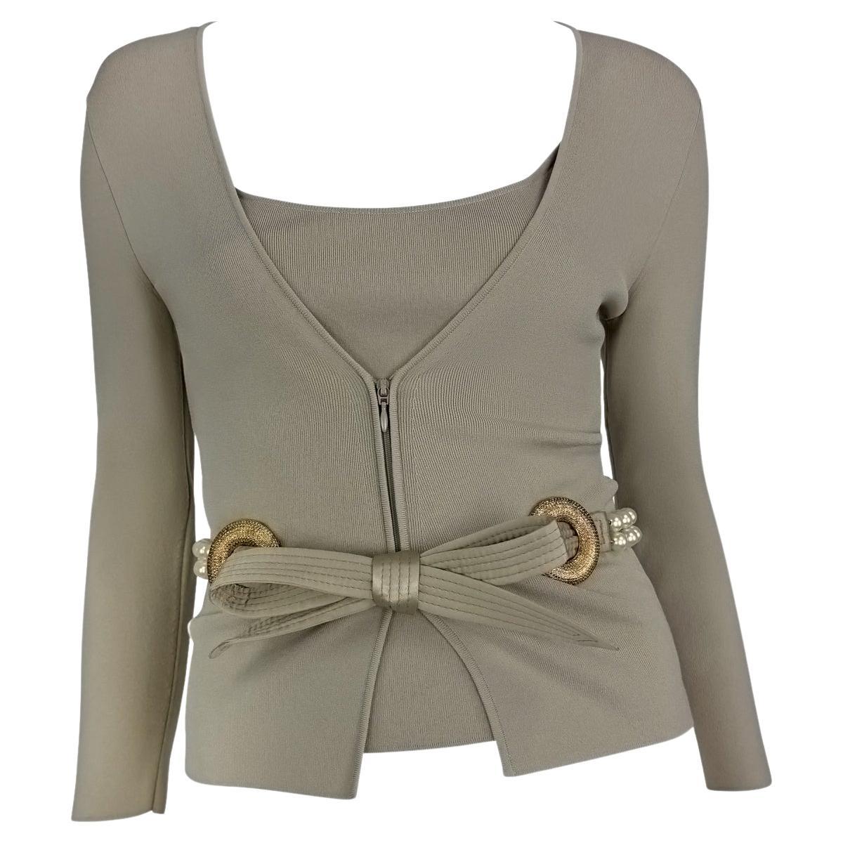 S/S 2005 Valentino Garavani Kunstperlen Sage Grün Taupe Cardigan Tank Knit Set