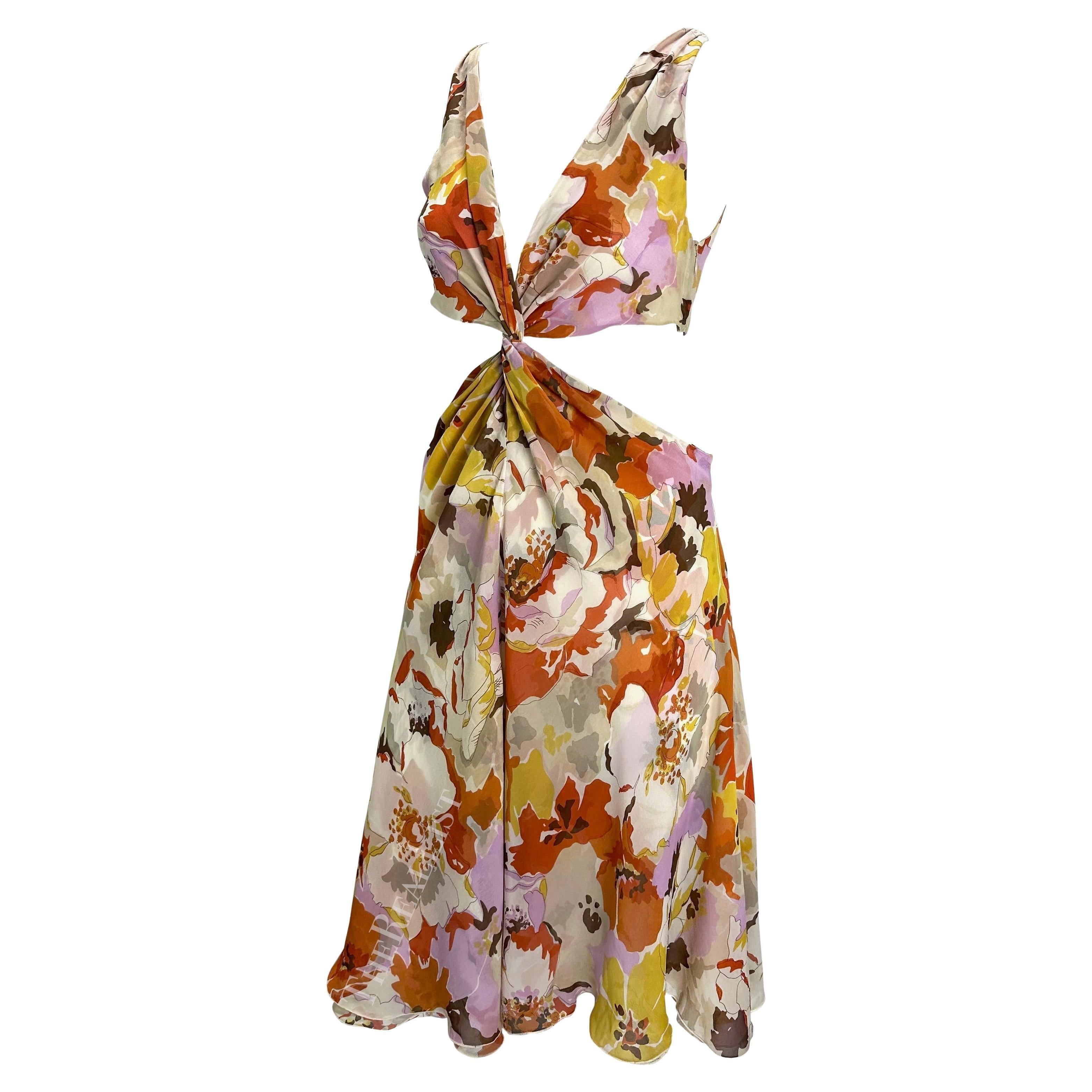 S/S 2005 Valentino Runway Vestido rosa anaranjado con corte floral enroscado en Excelente estado para la venta en West Hollywood, CA