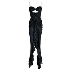 S/S 2005 Versace Black Cut-Out Ruffles High Slit Gown Dress