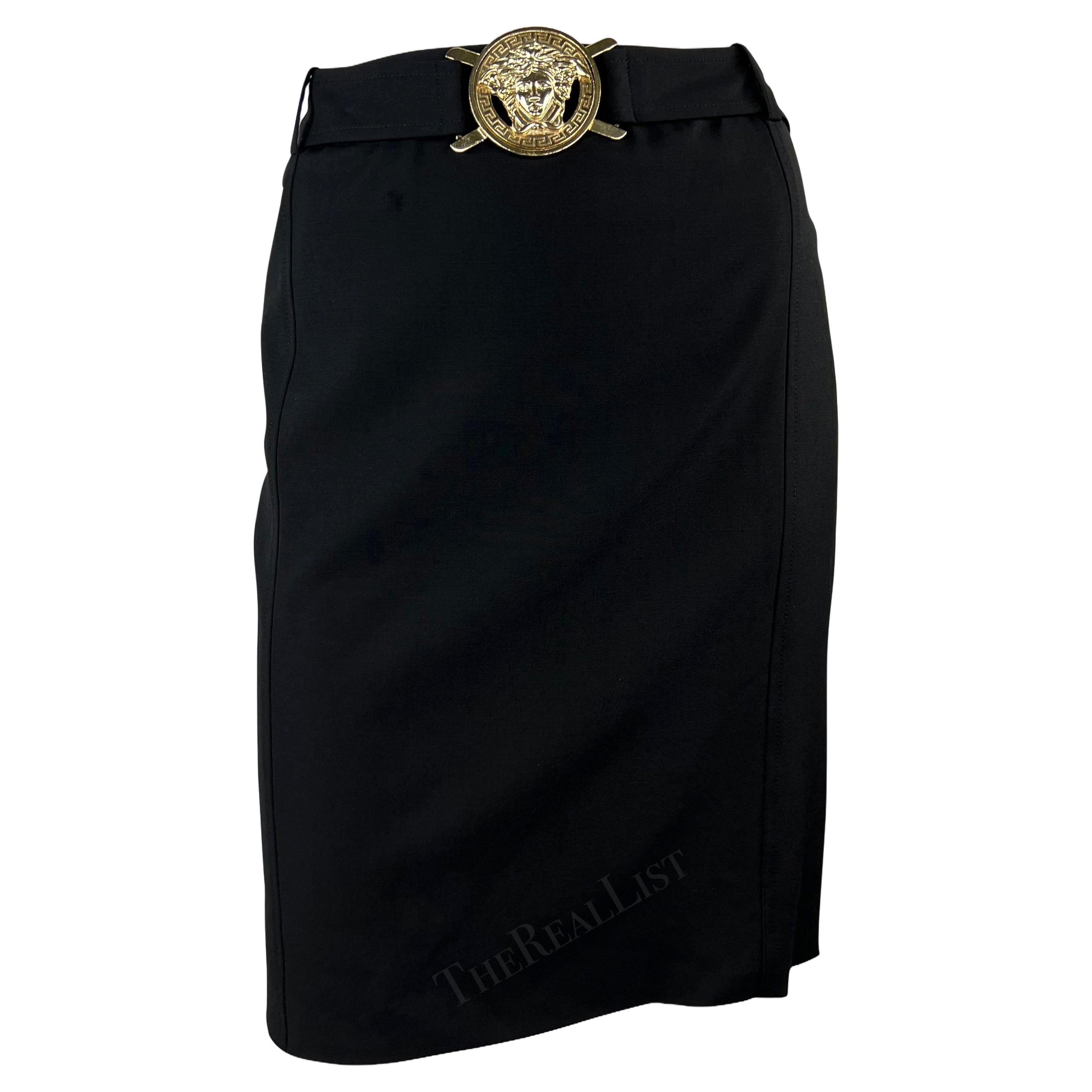 S/S 2005 Versace by Donatella Black Medusa Belt Pencil Skirt For Sale