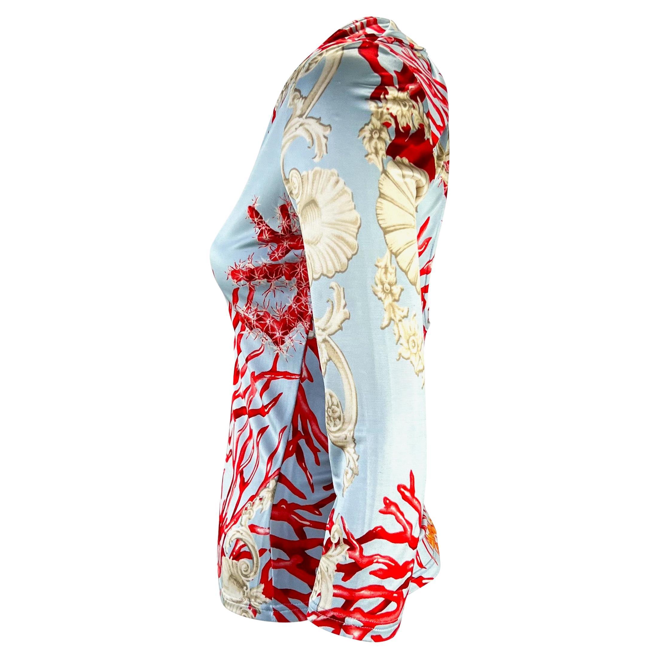 S/S 2005 Versace by Donatella Versace Azul Estampado Coral Medusa Hebilla Viscosa Top en venta 1