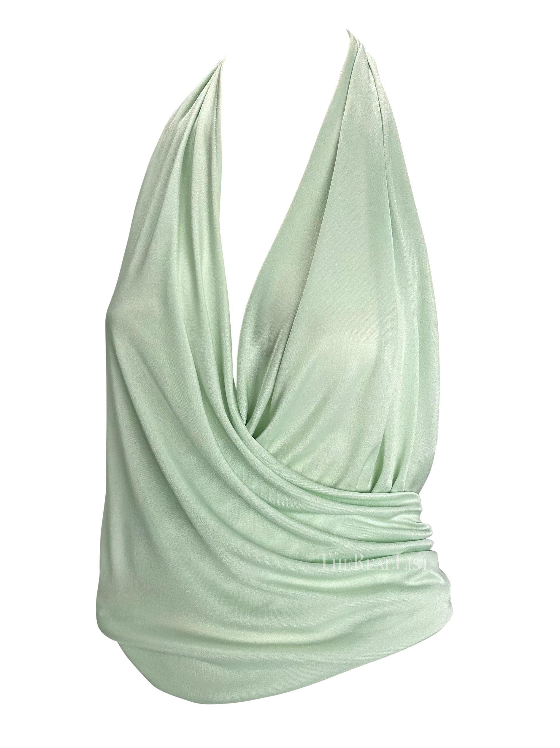 Grigio P/E 2005 Versace by Donatella Versace Medallion Backless Halter Top Blue Blouse in vendita