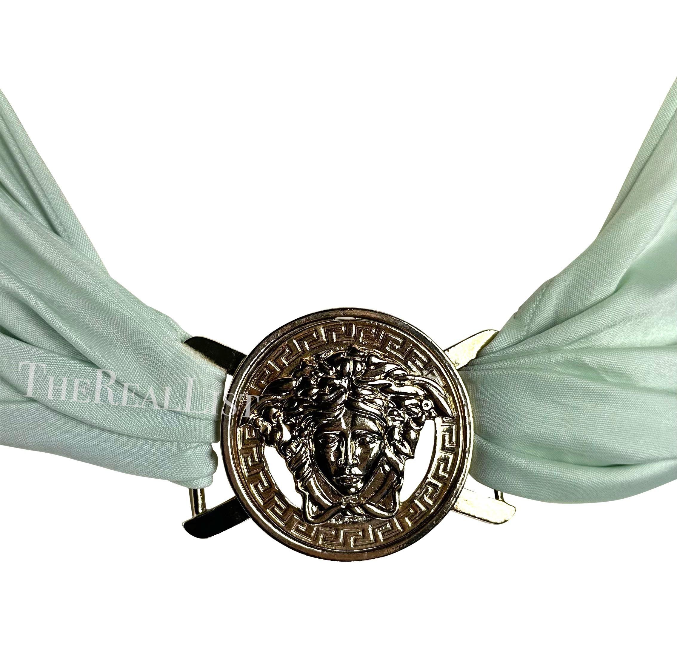 P/E 2005 Versace by Donatella Versace Medallion Backless Halter Top Blue Blouse in vendita 1