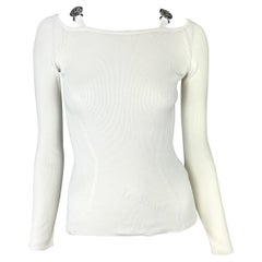S/S 2005 Versace by Donatella Medusa Medallion Buckle White Knit Stretch Top