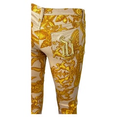 S/S 2005 Versace by Donatella Metallic Gold Tresor la Mer Print Medusa Logo Pant