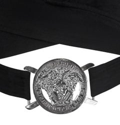S/S 2005 Versace by Donatella Oversized Medusa Buckle Black Stretch Crop Top