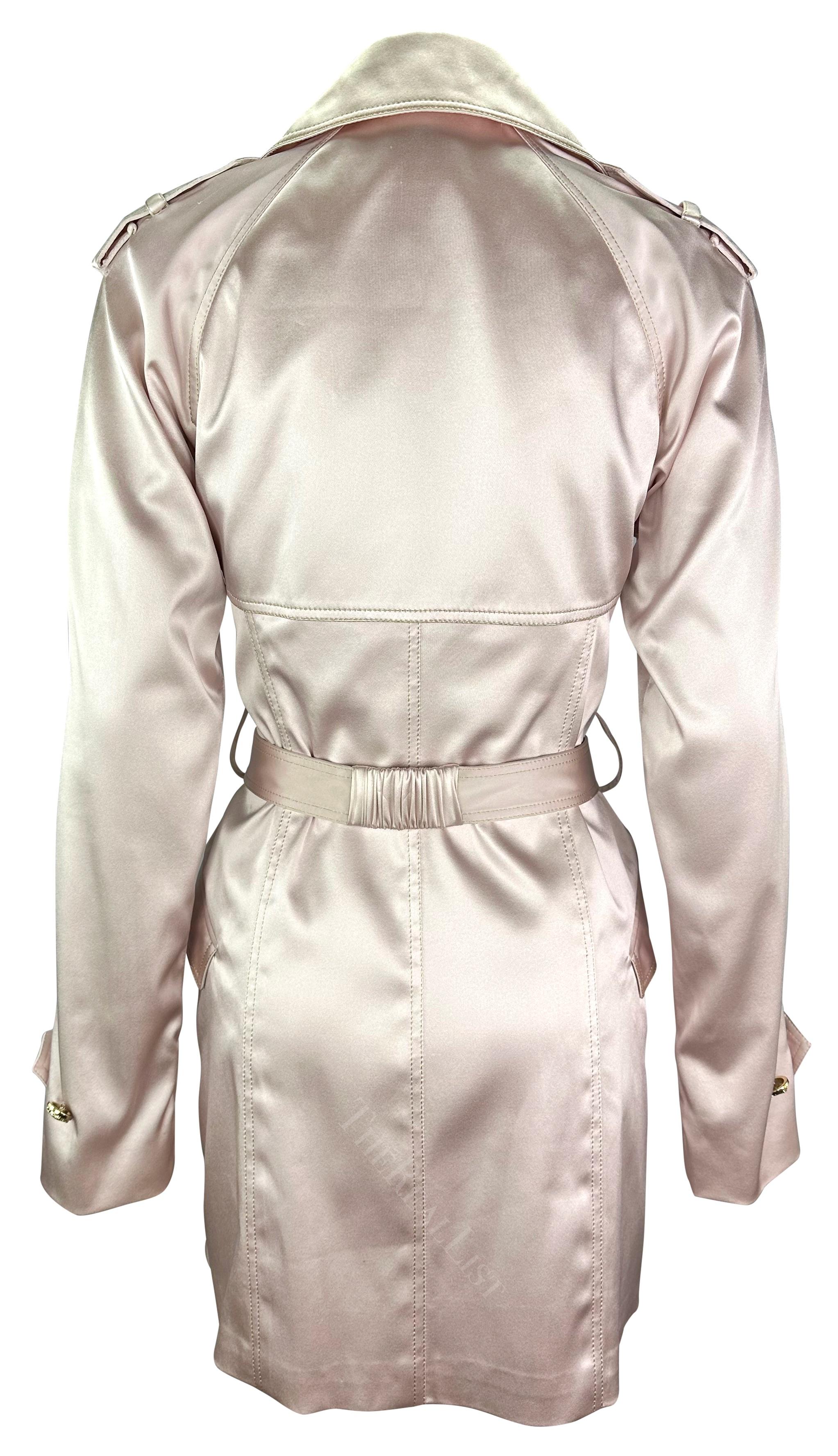 S/S 2005 Versace by Donatella Pale Pink Satin Gold Medusa Medallion Sample Coat For Sale 1