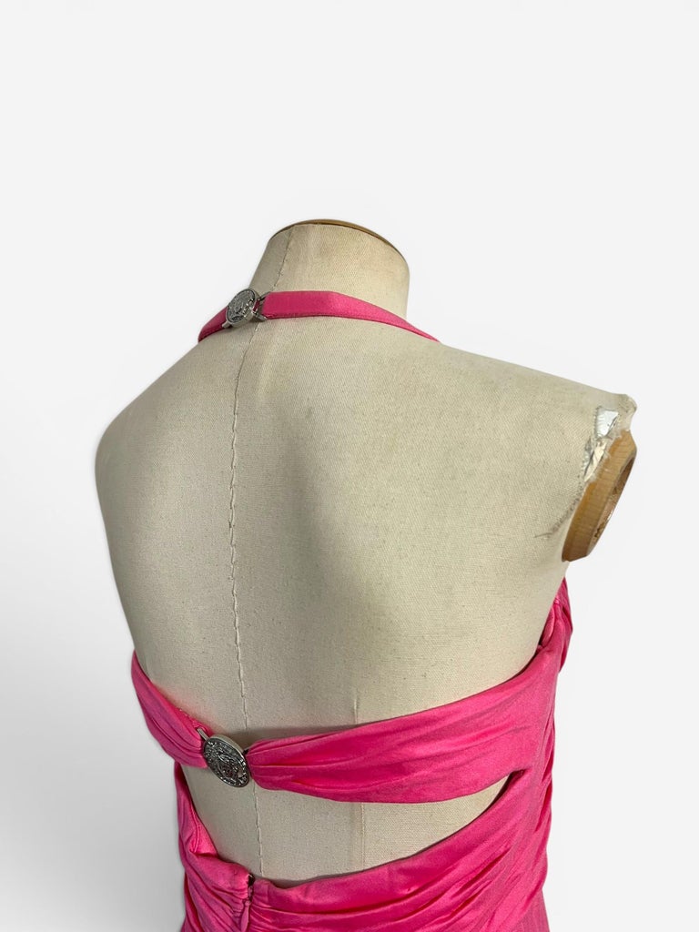 versace pink corset dress S/S 2005 Versace by Donatella Pink Draped Corset Dress at 1stDibs