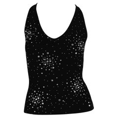 S/S 2005 Versace by Donatella Rhinestone Covered Black Ribbed Racerback Tank Top