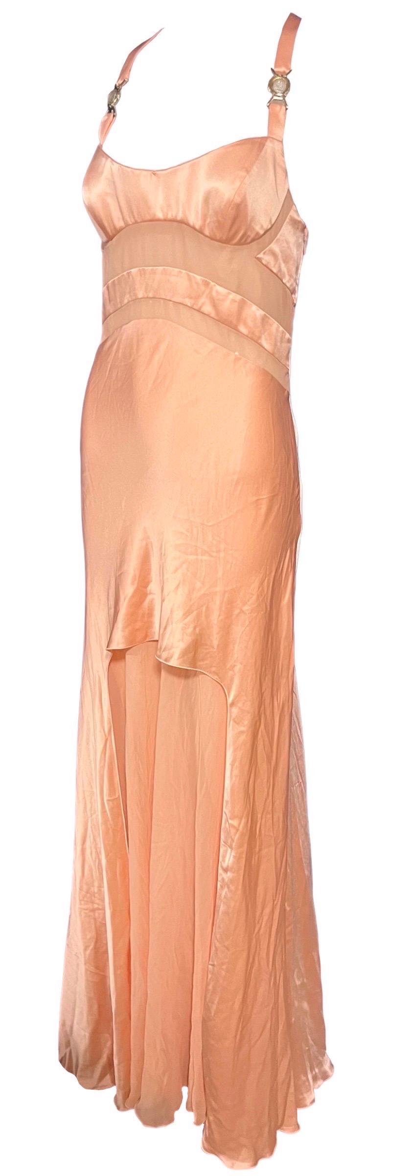 S/S 2005 Versace by Donatella Peach Silk Sheer Runway Gown 1
