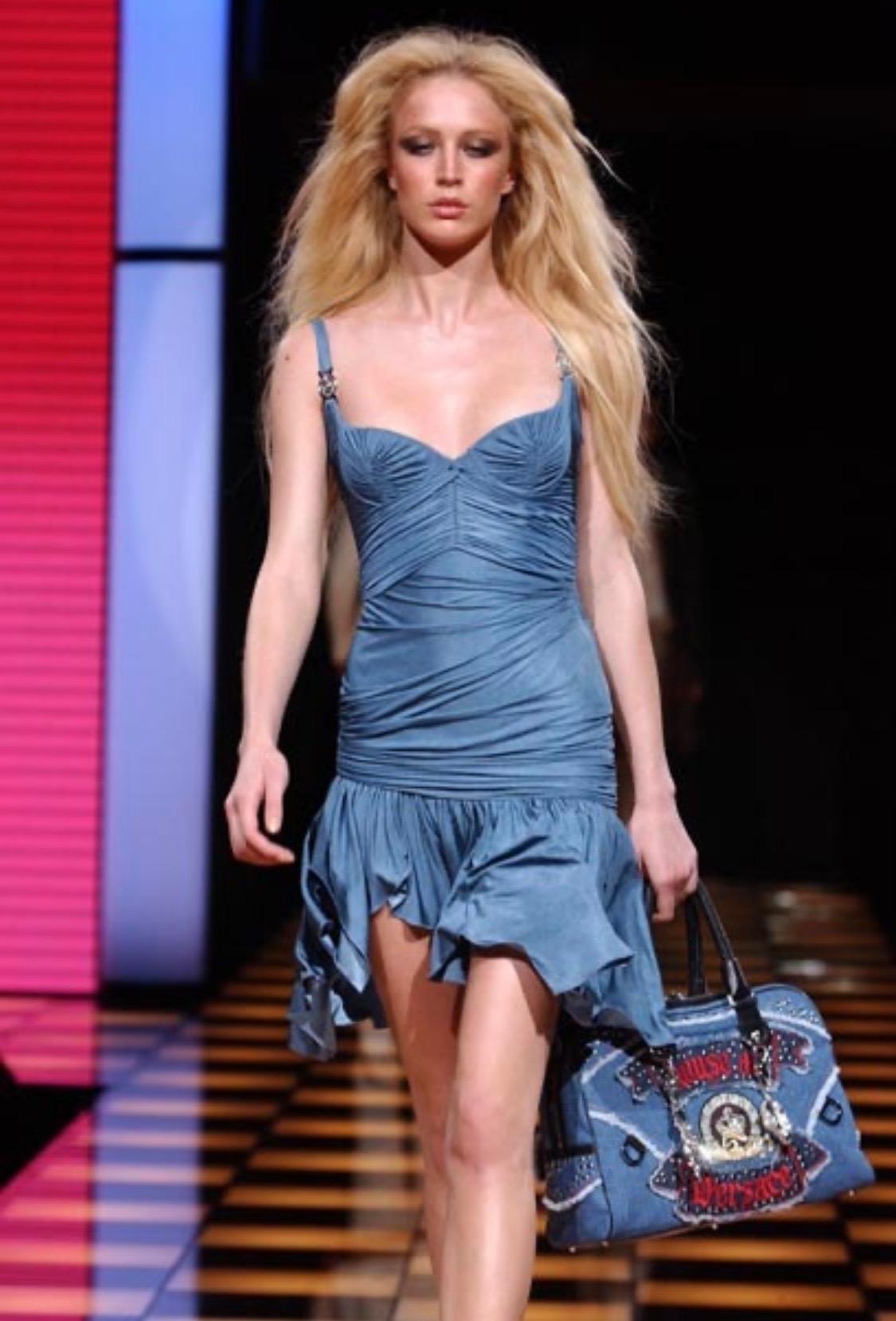 Black S/S 2005 Versace by Donatella Versace Chaos Couture Denim Bag Runway For Sale