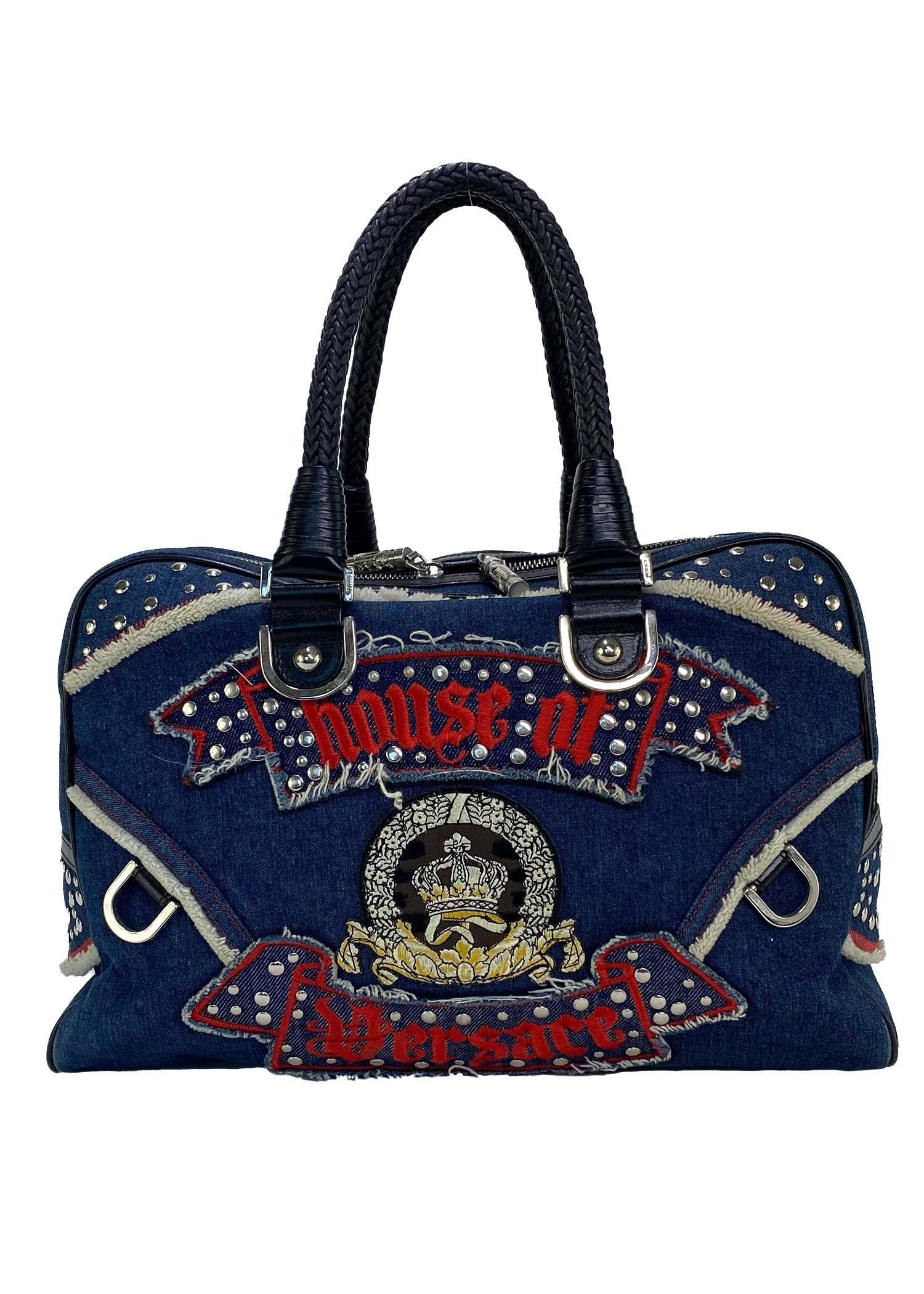 S/S 2005 Versace by Donatella Versace Chaos Couture Denim Bag Runway In Good Condition For Sale In West Hollywood, CA