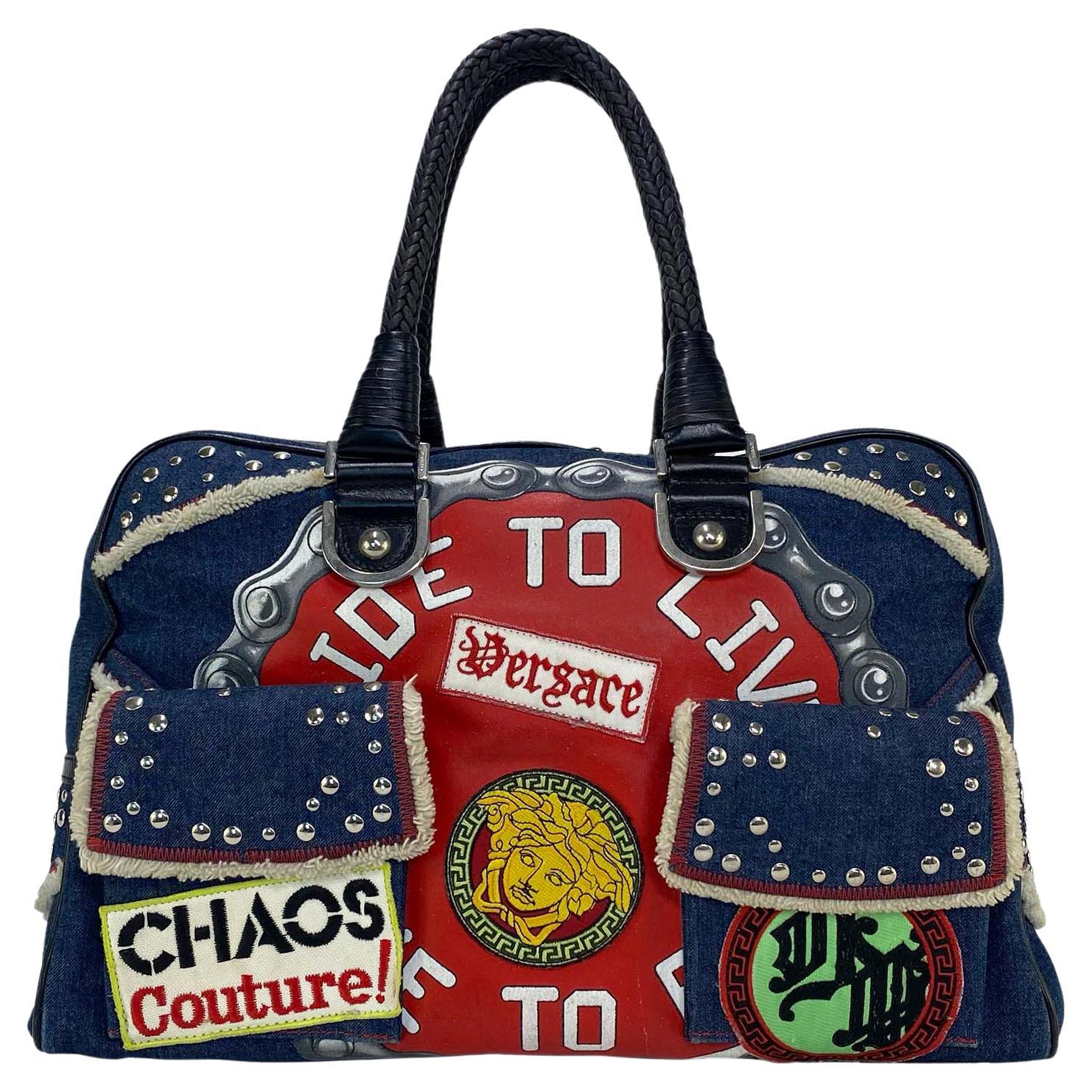 S/S 2005 Versace by Donatella Versace Chaos Couture Denim Bag Runway For Sale