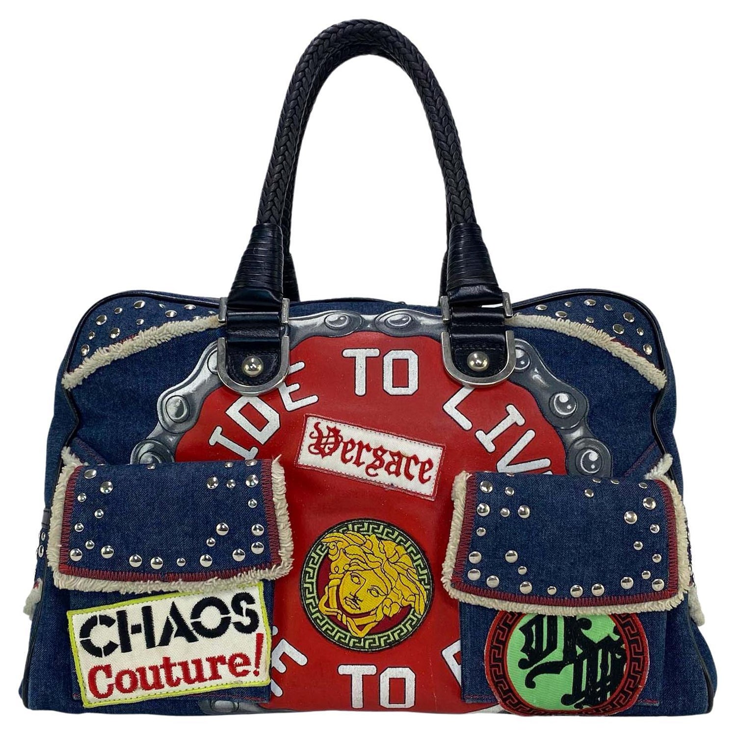 S/S 2005 Versace by Donatella Versace Chaos Couture Denim Bag Runway For  Sale at 1stDibs