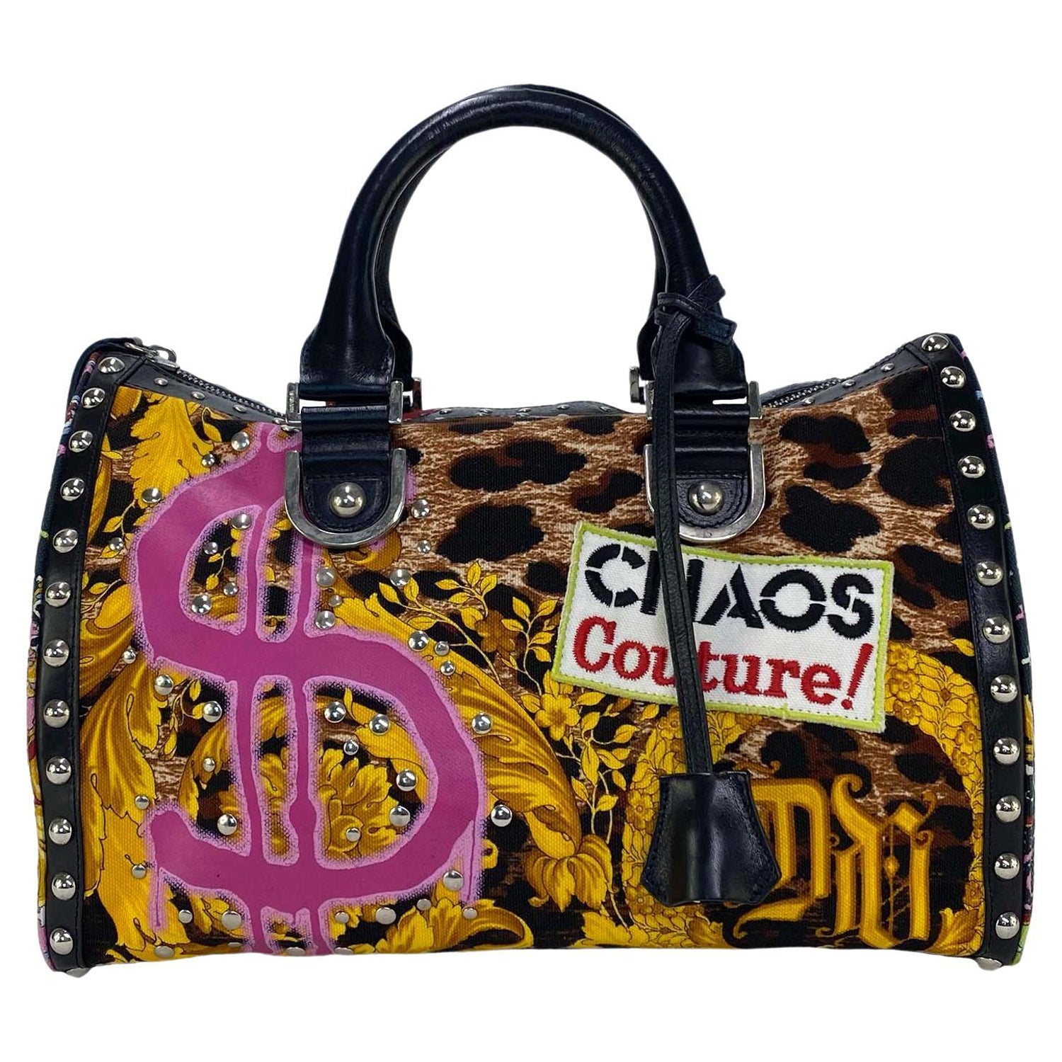 S/S 2005 Versace Chaos Couture Studded Archival Print Boston Bag Runway For  Sale at 1stDibs
